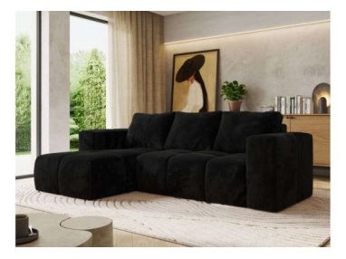 Narożnik MONIVA L - strona lewa - czarny, plusz