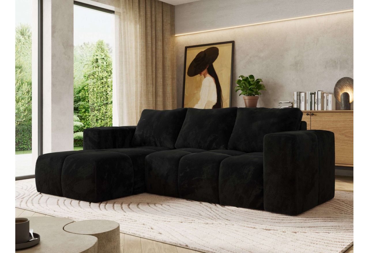 Narożnik MONIVA L - strona lewa - czarny, plusz