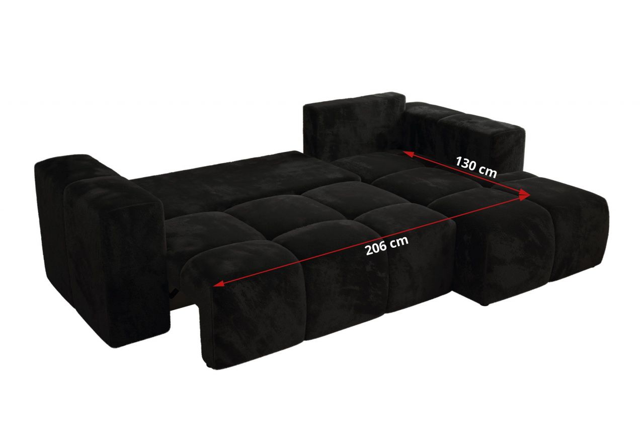 Narożnik MONIVA L - strona lewa - czarny, plusz