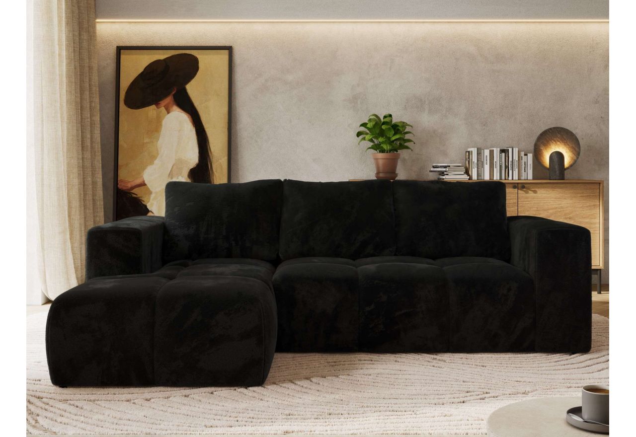 Narożnik MONIVA L - strona lewa - czarny, plusz