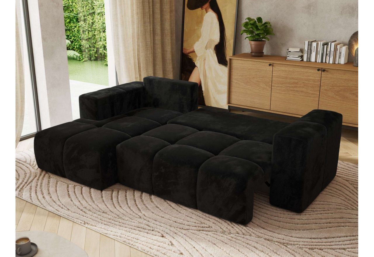 Narożnik MONIVA L - strona lewa - czarny, plusz