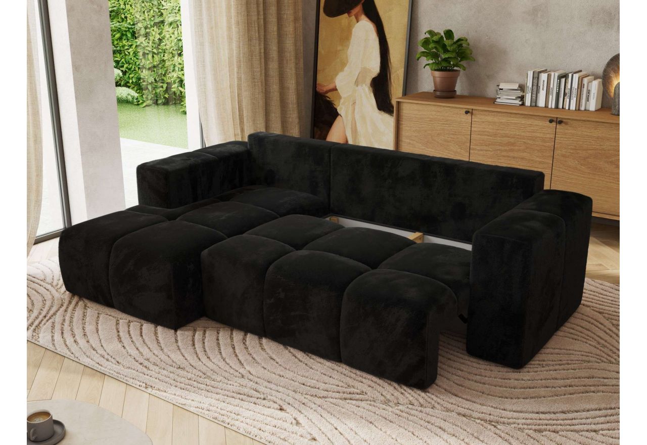 Narożnik MONIVA L - strona lewa - czarny, plusz