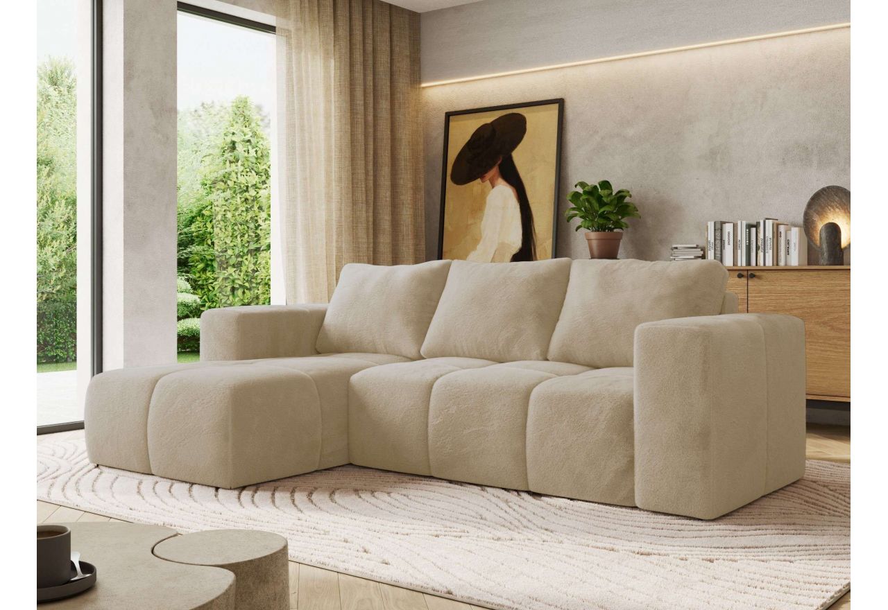 Narożnik MONIVA L - strona lewa - kremowy, plusz