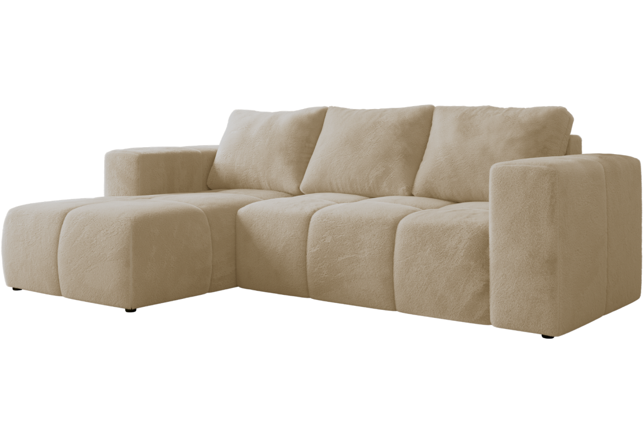 Narożnik MONIVA L - strona lewa - kremowy, plusz