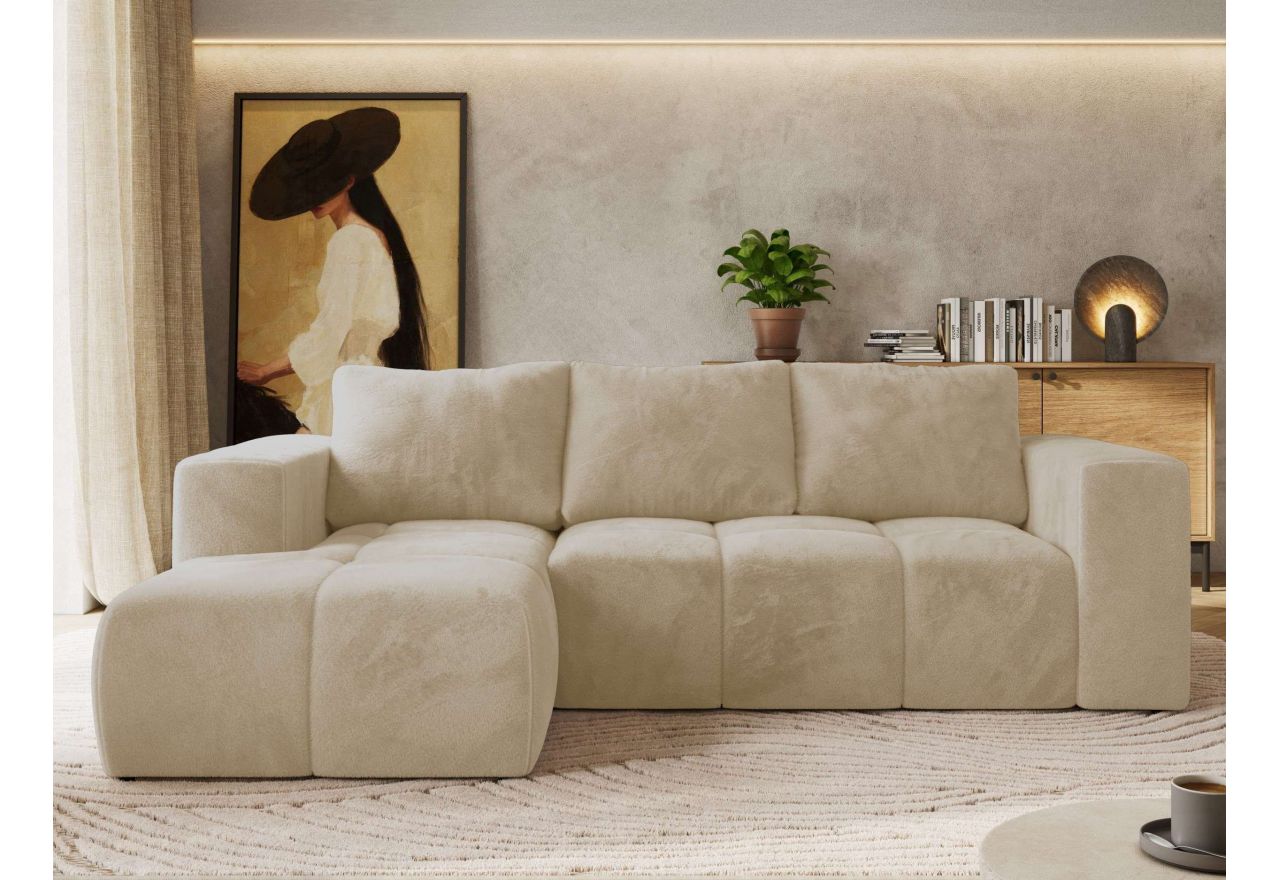 Narożnik MONIVA L - strona lewa - kremowy, plusz