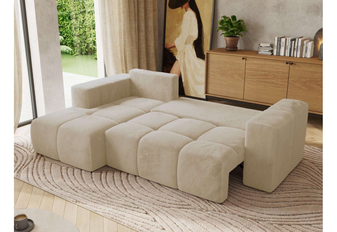 Narożnik MONIVA L - strona lewa - kremowy, plusz