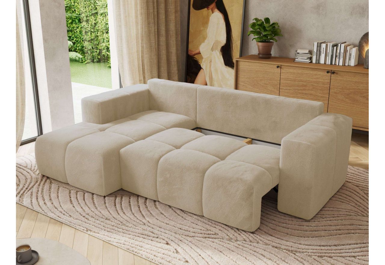 Narożnik MONIVA L - strona lewa - kremowy, plusz