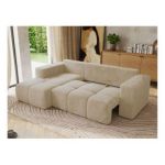 Narożnik MONIVA L - strona lewa - kremowy, plusz