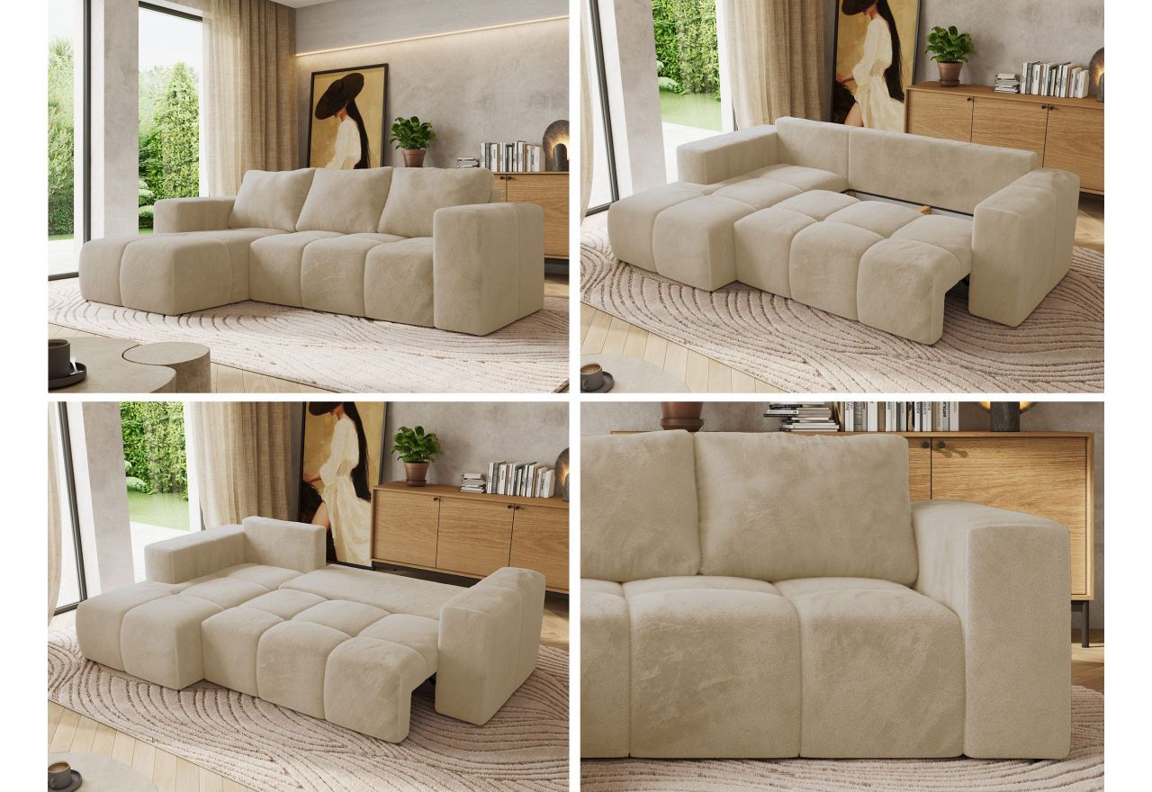 Narożnik MONIVA L - strona lewa - kremowy, plusz