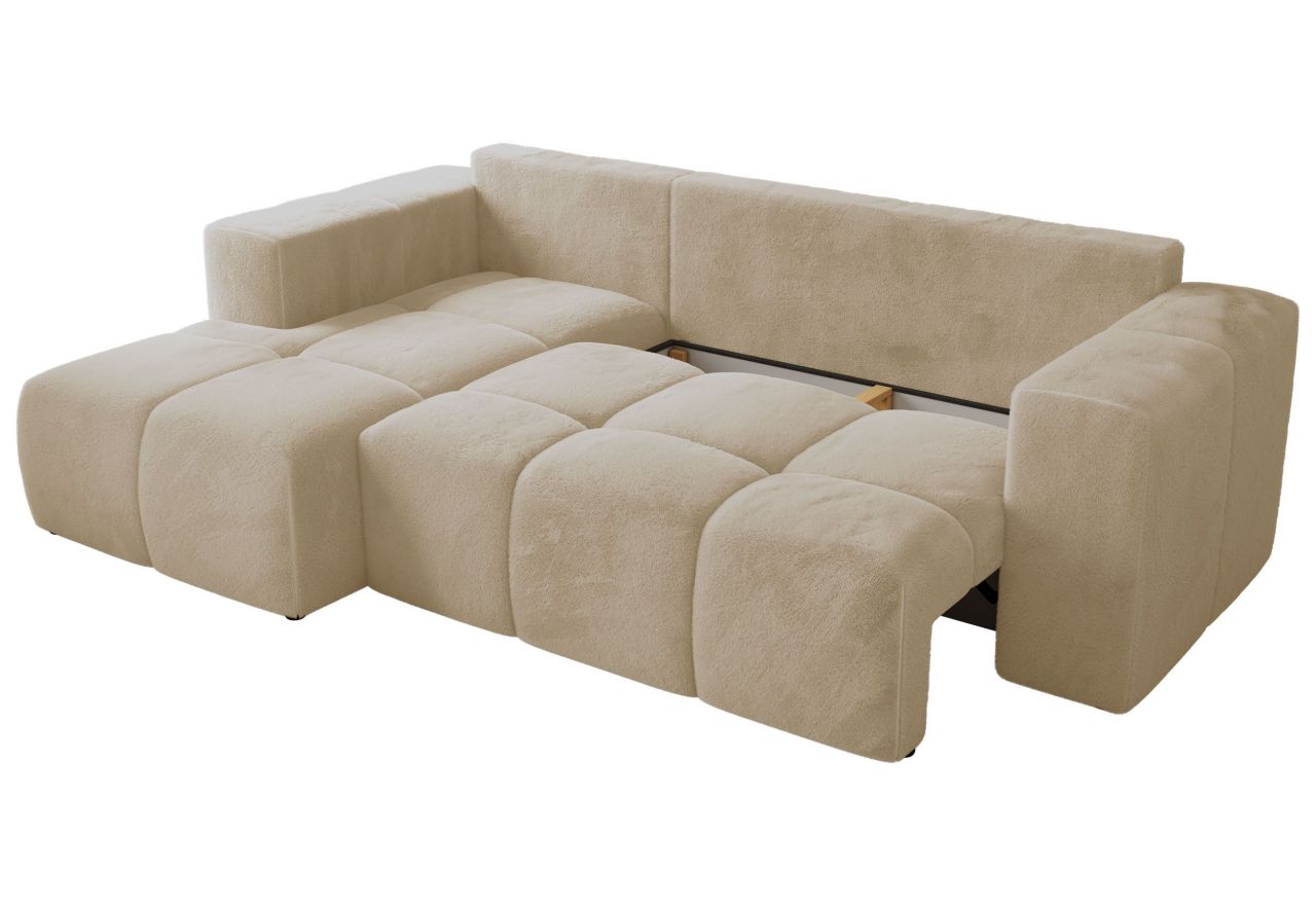 Narożnik MONIVA L - strona lewa - kremowy, plusz