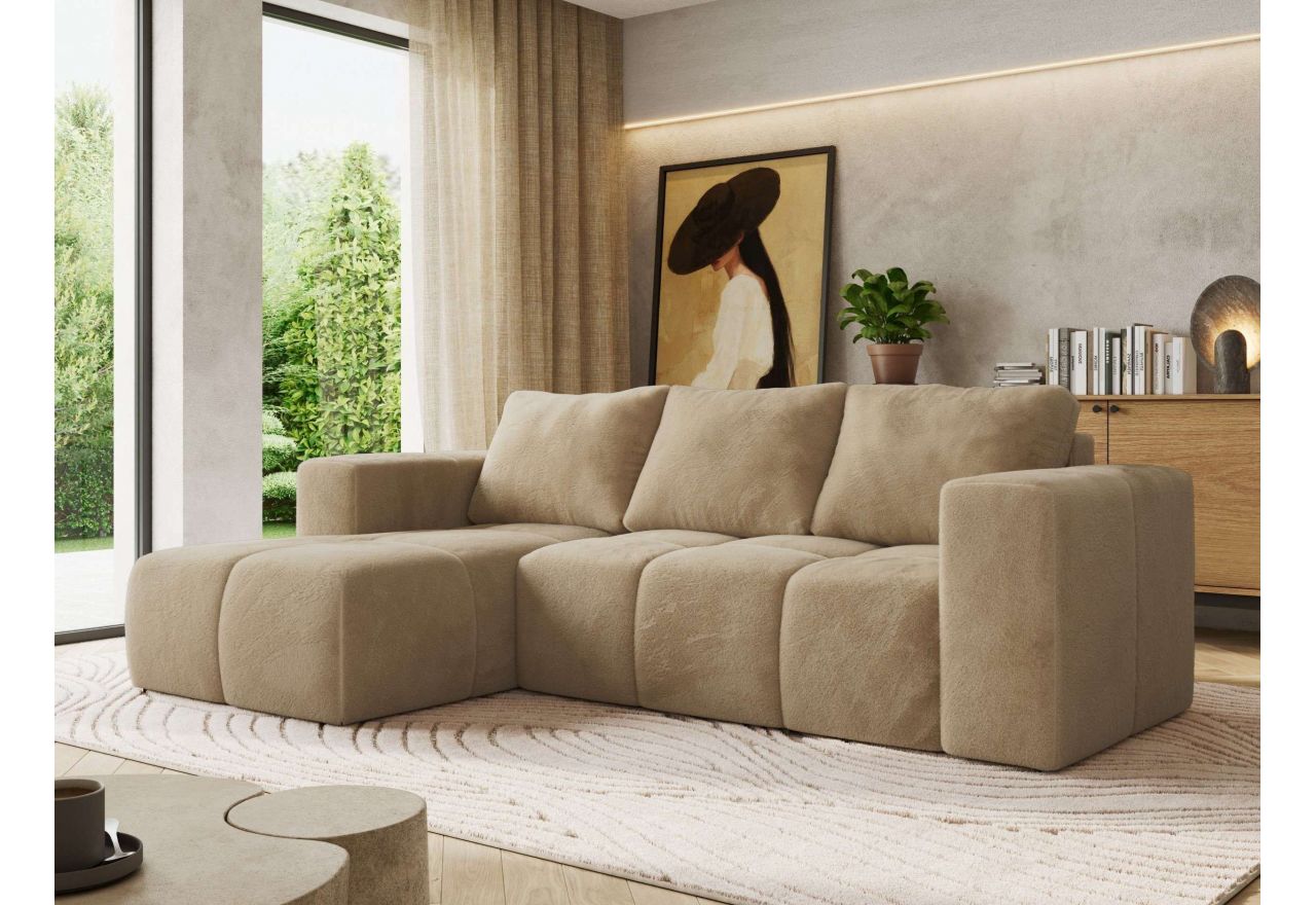 Narożnik MONIVA L - strona lewa - beżowy, plusz