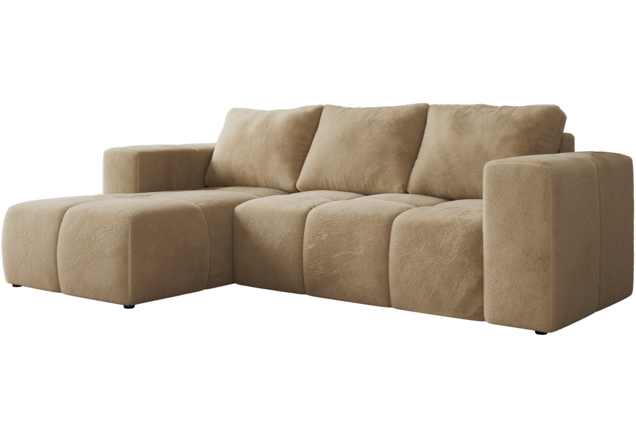 Narożnik MONIVA L - strona lewa - beżowy, plusz