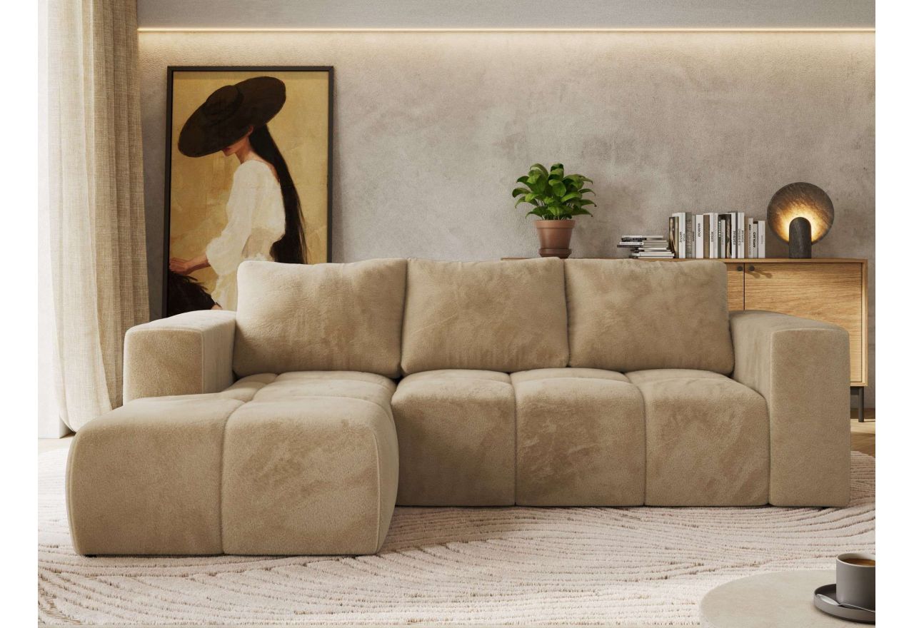 Narożnik MONIVA L - strona lewa - beżowy, plusz