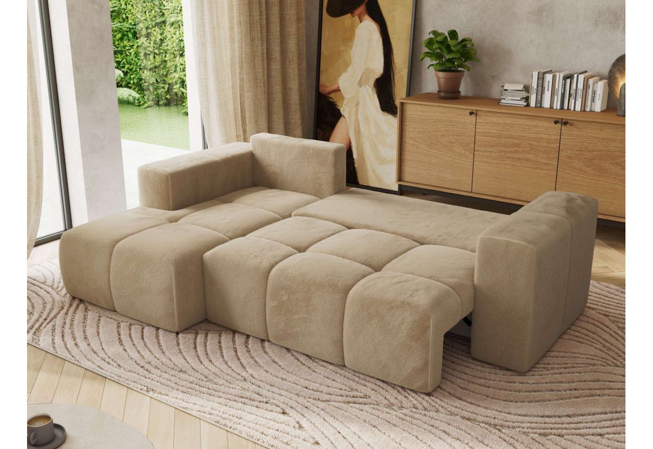 Narożnik MONIVA L - strona lewa - beżowy, plusz