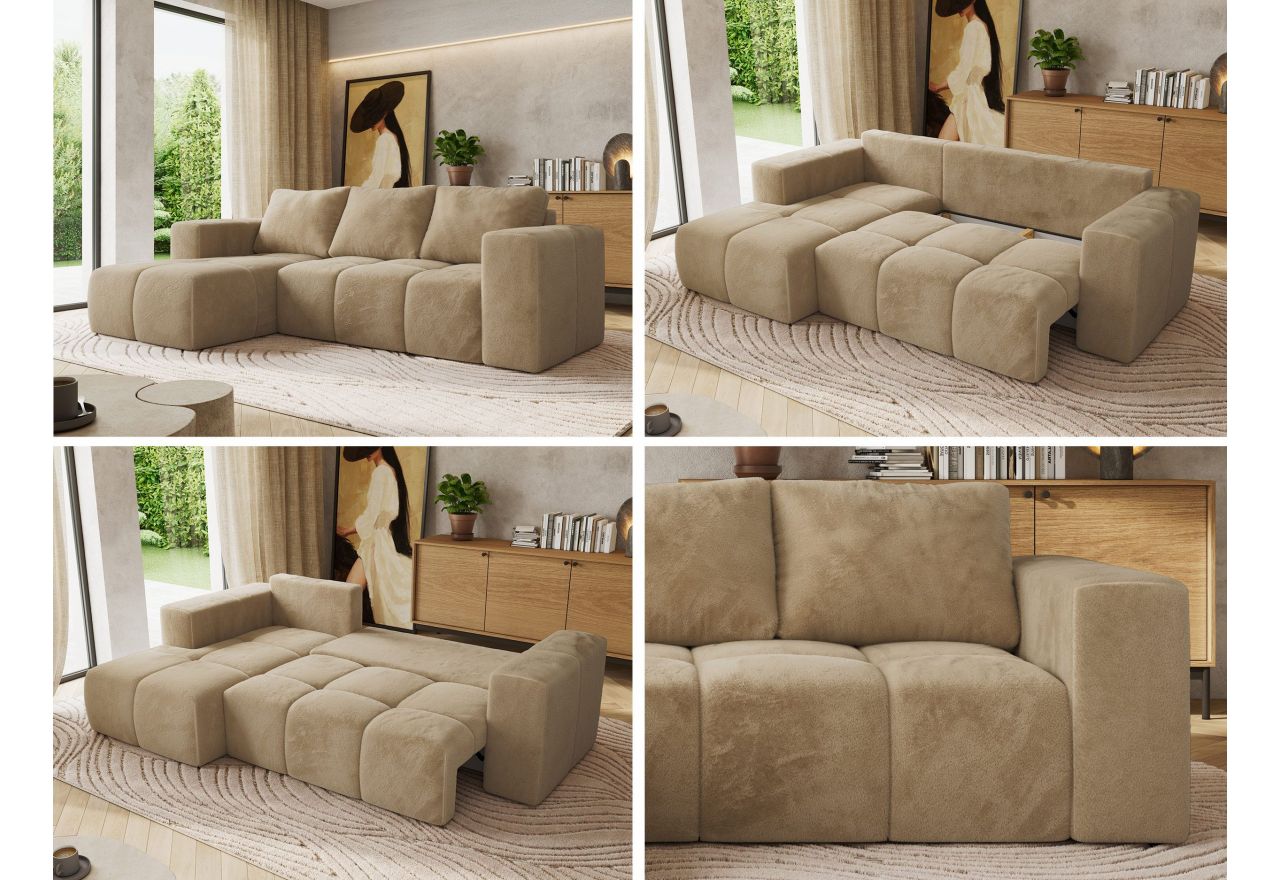 Narożnik MONIVA L - strona lewa - beżowy, plusz