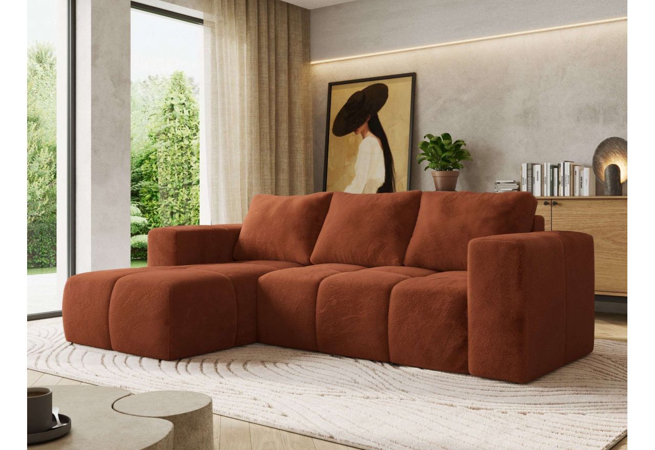 Narożnik MONIVA L - strona lewa - pomarańczowy, plusz