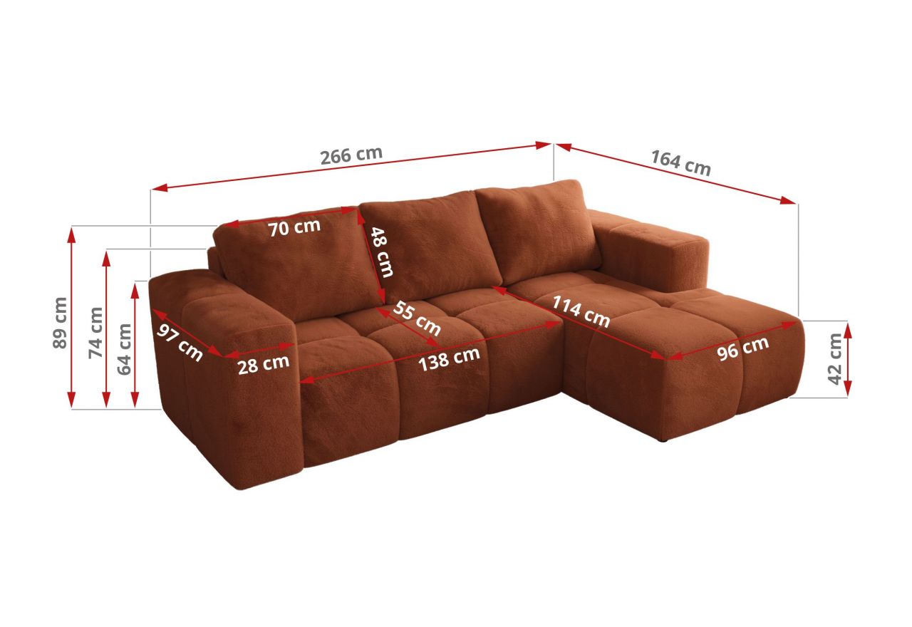 Narożnik MONIVA L - strona lewa - pomarańczowy, plusz