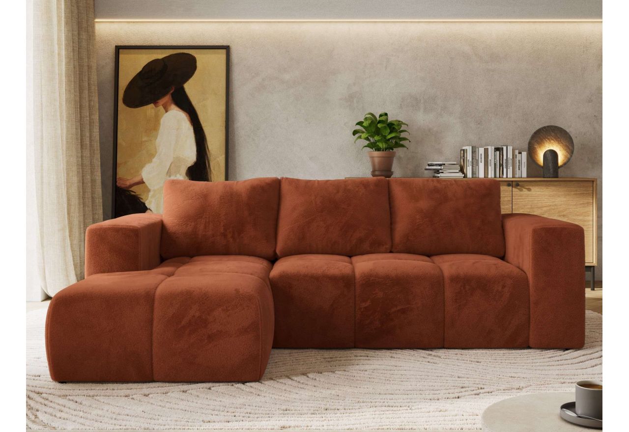 Narożnik MONIVA L - strona lewa - pomarańczowy, plusz