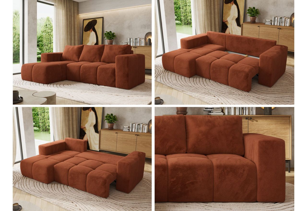 Narożnik MONIVA L - strona lewa - pomarańczowy, plusz