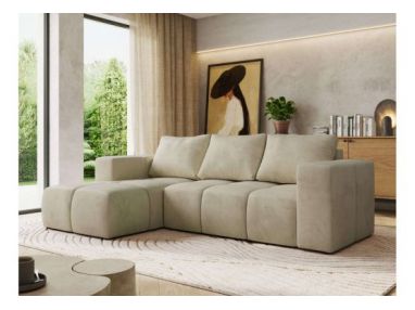 Narożnik MONIVA L - strona lewa - beżowy, welwet