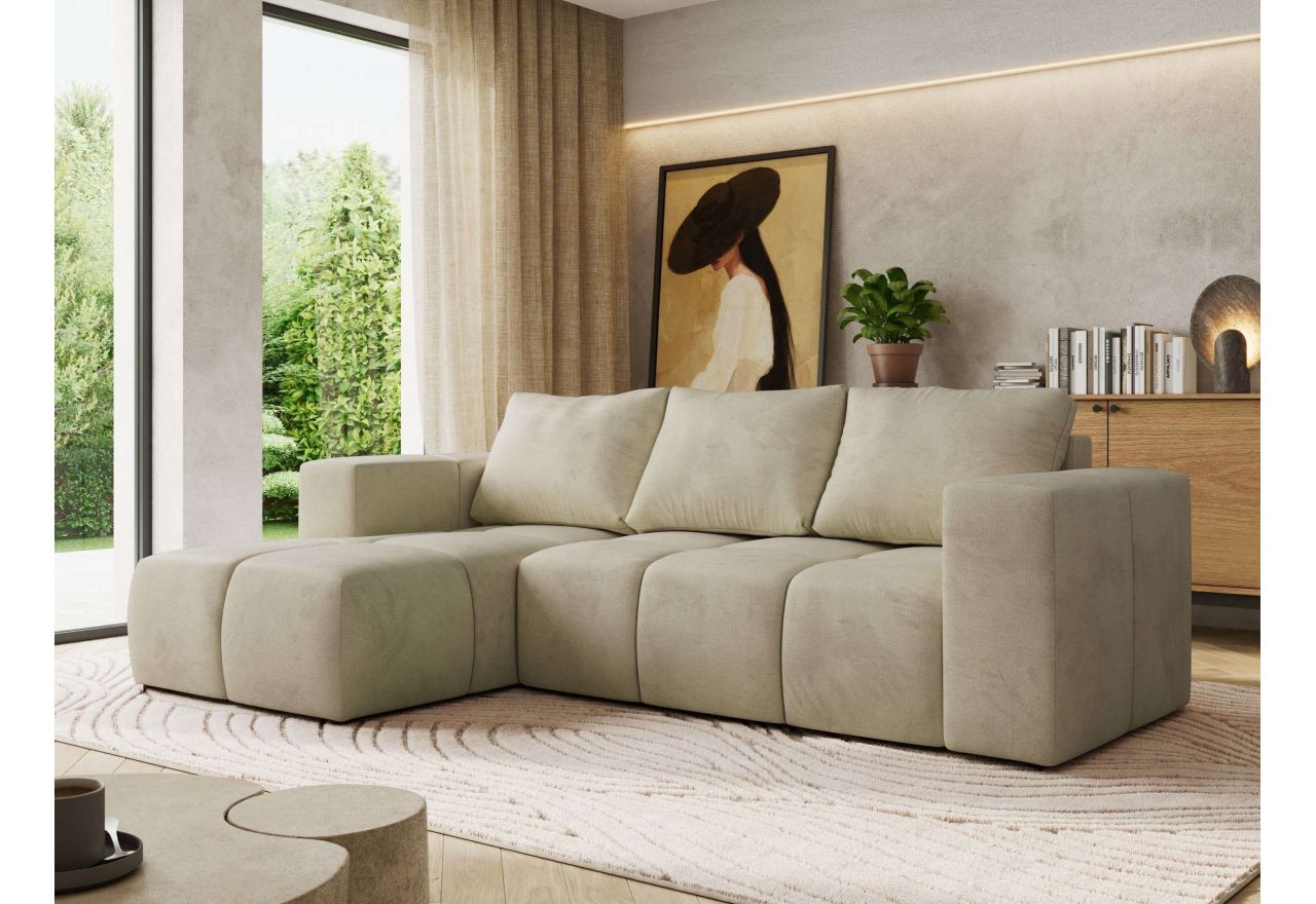 Narożnik MONIVA L - strona lewa - beżowy, welwet