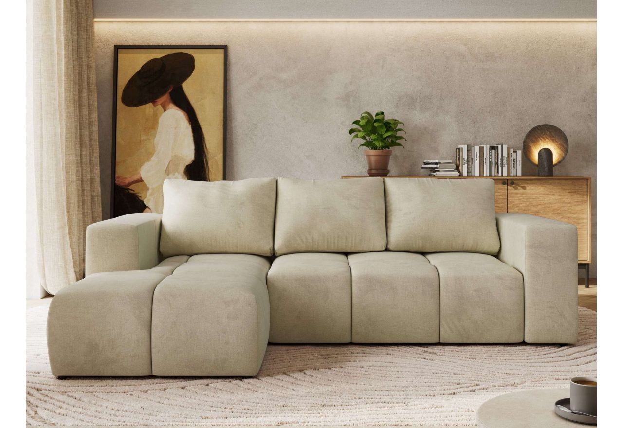 Narożnik MONIVA L - strona lewa - beżowy, welwet