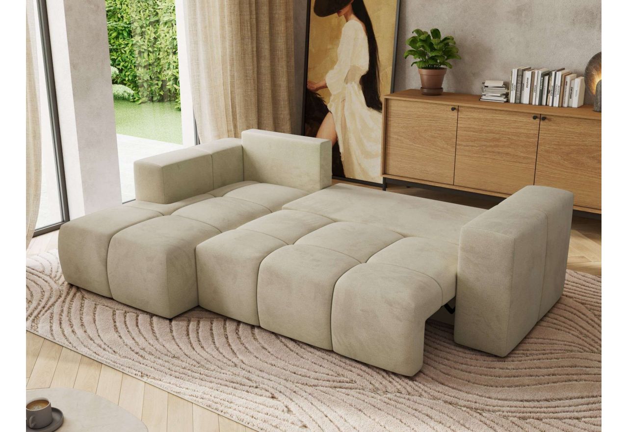 Narożnik MONIVA L - strona lewa - beżowy, welwet