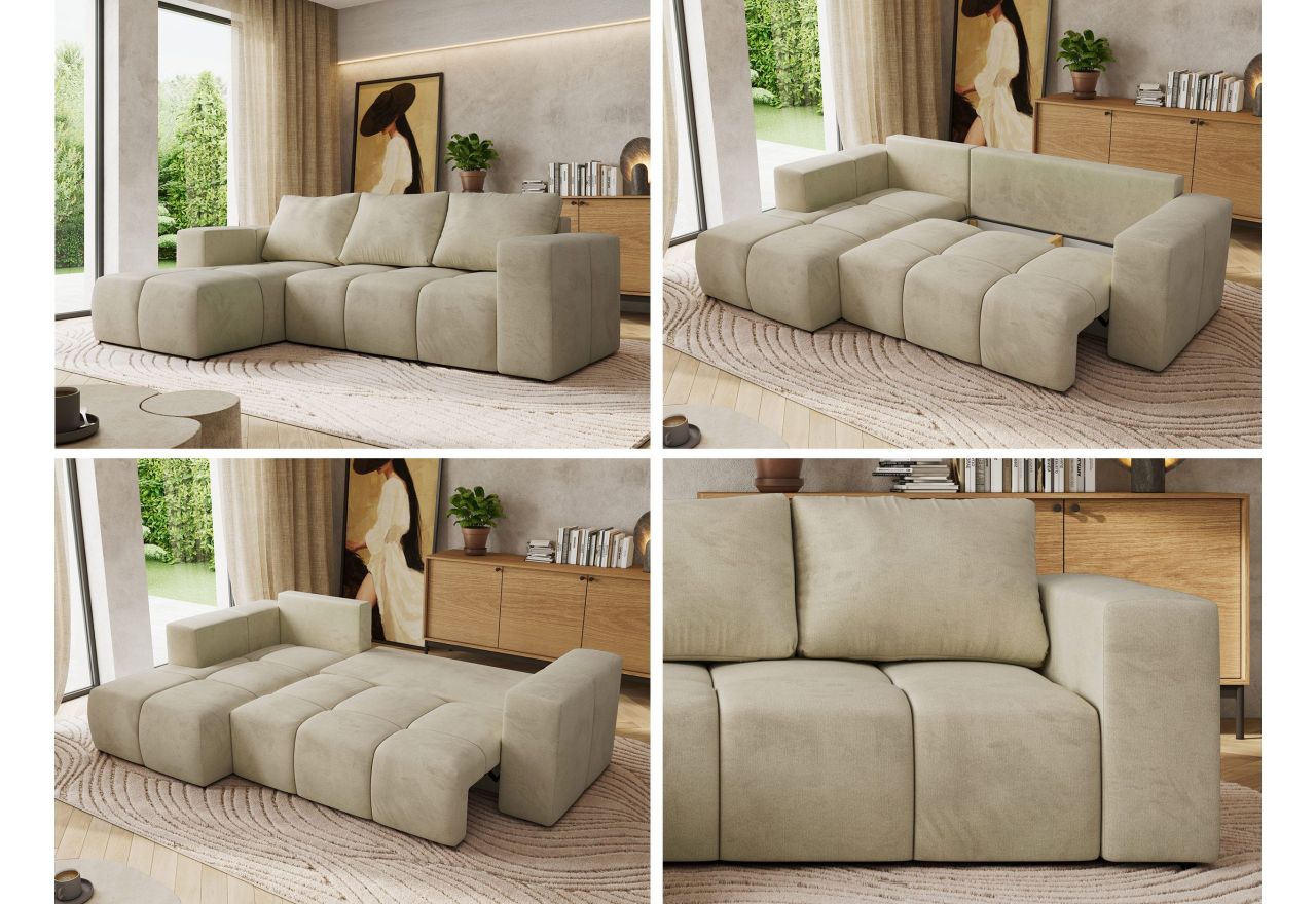 Narożnik MONIVA L - strona lewa - beżowy, welwet