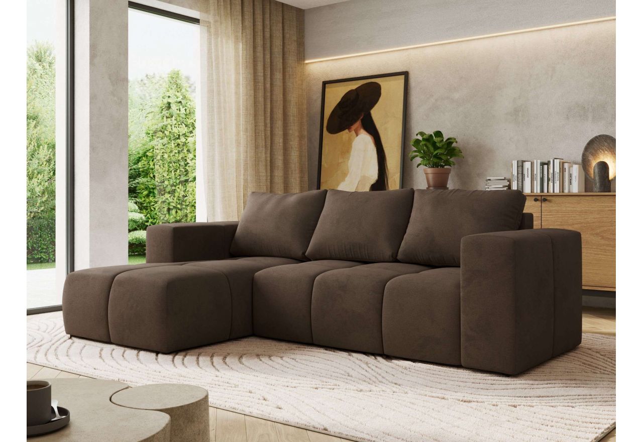 Narożnik MONIVA L - strona lewa - brązowy, welwet