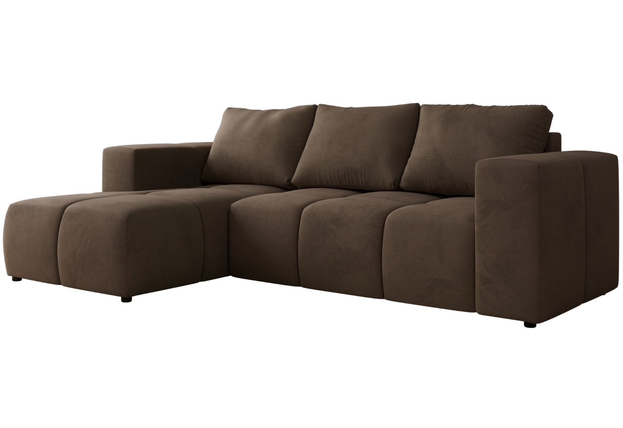 Narożnik MONIVA L - strona lewa - brązowy, welwet