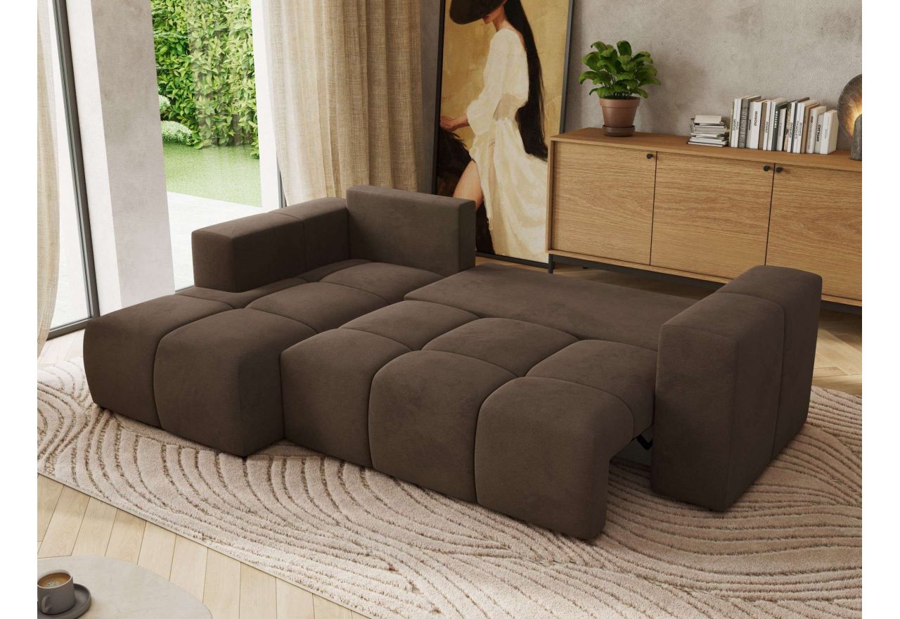 Narożnik MONIVA L - strona lewa - brązowy, welwet