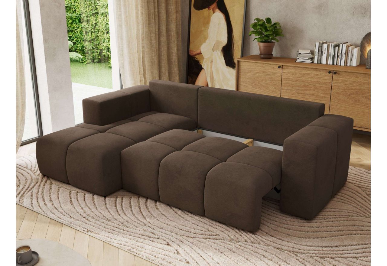 Narożnik MONIVA L - strona lewa - brązowy, welwet