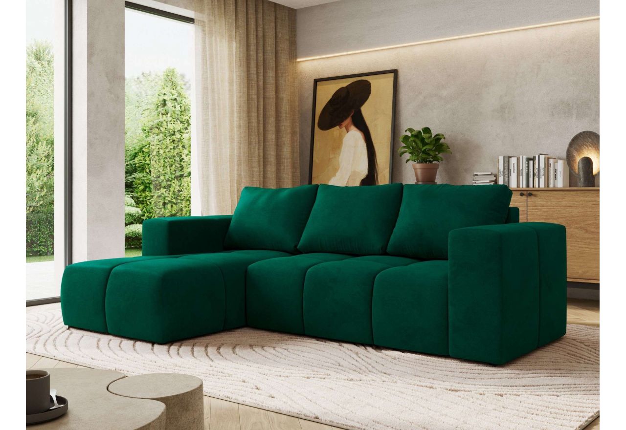 Narożnik MONIVA L - strona lewa - ciemnozielony, welwet