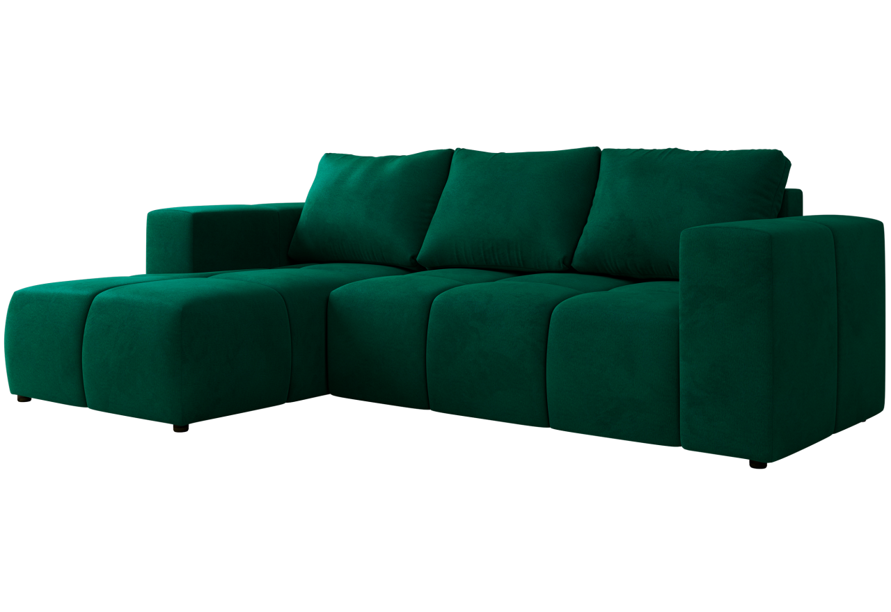 Narożnik MONIVA L - strona lewa - ciemnozielony, welwet