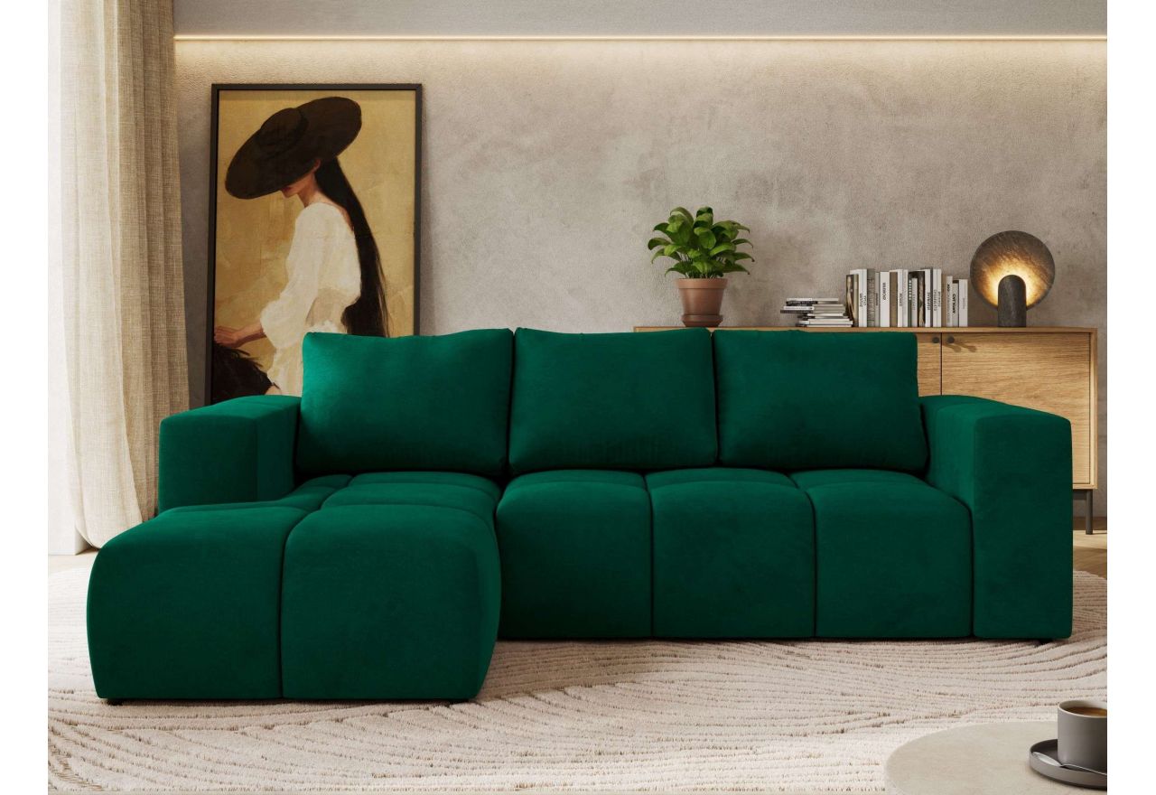 Narożnik MONIVA L - strona lewa - ciemnozielony, welwet