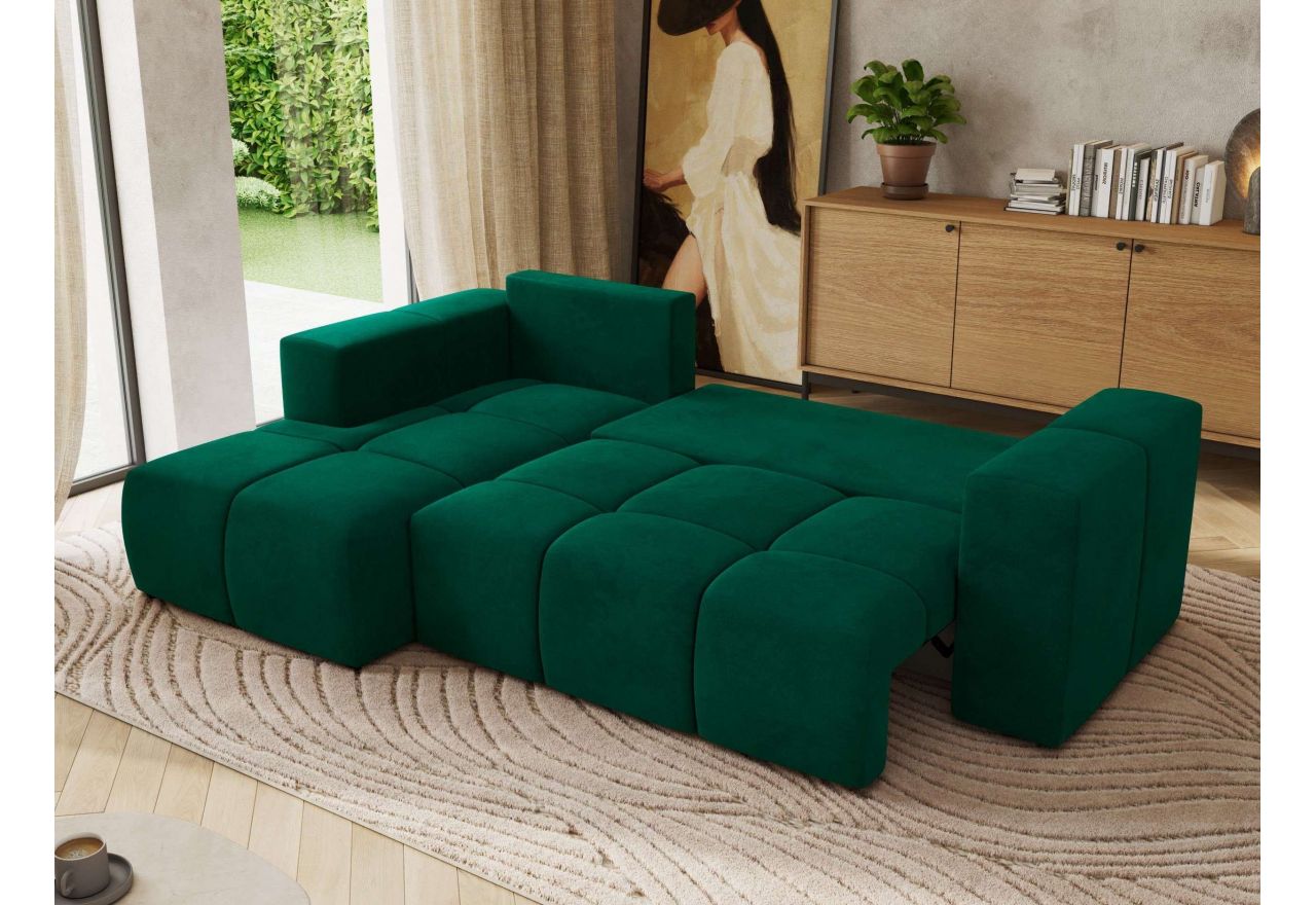 Narożnik MONIVA L - strona lewa - ciemnozielony, welwet