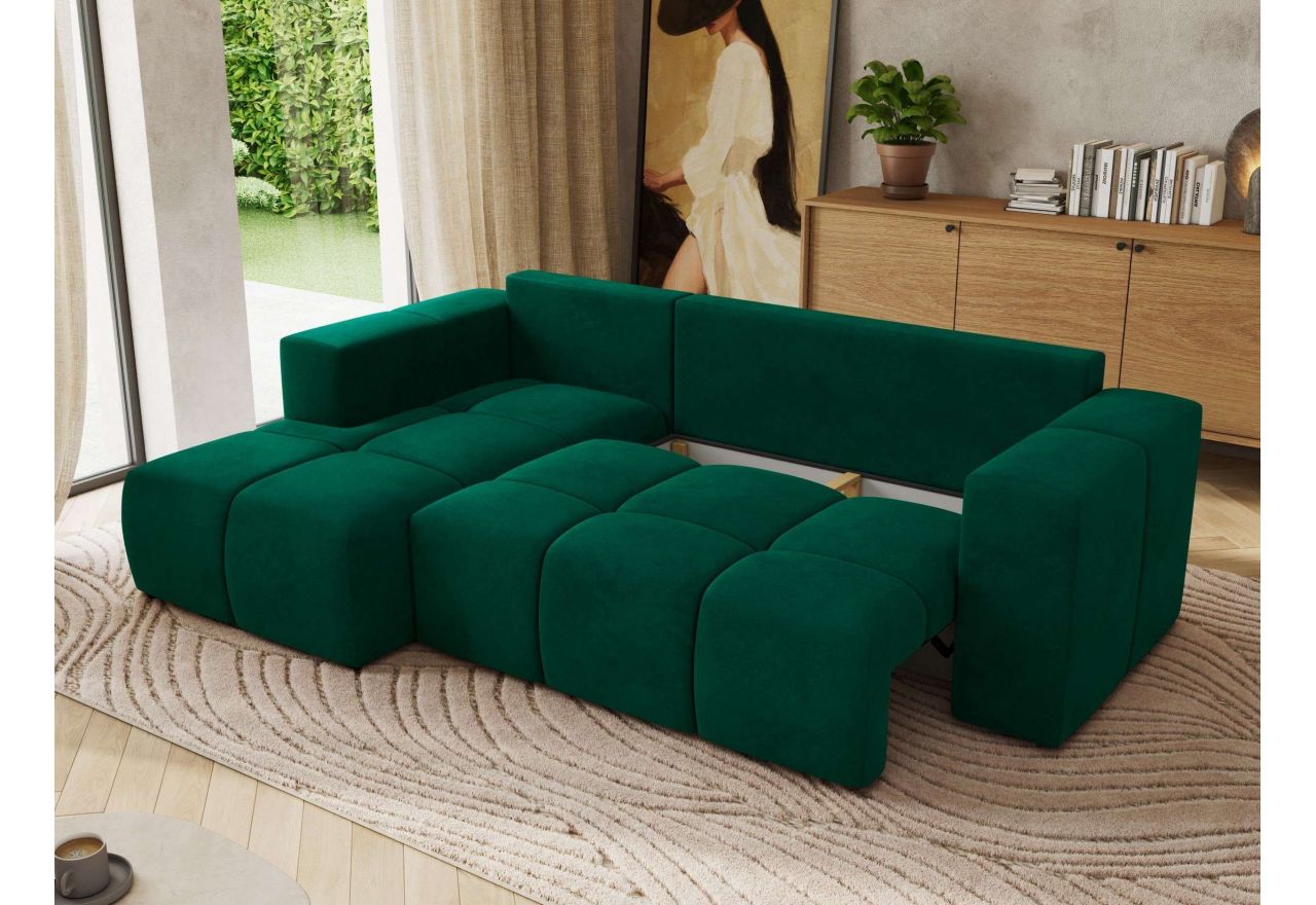 Narożnik MONIVA L - strona lewa - ciemnozielony, welwet