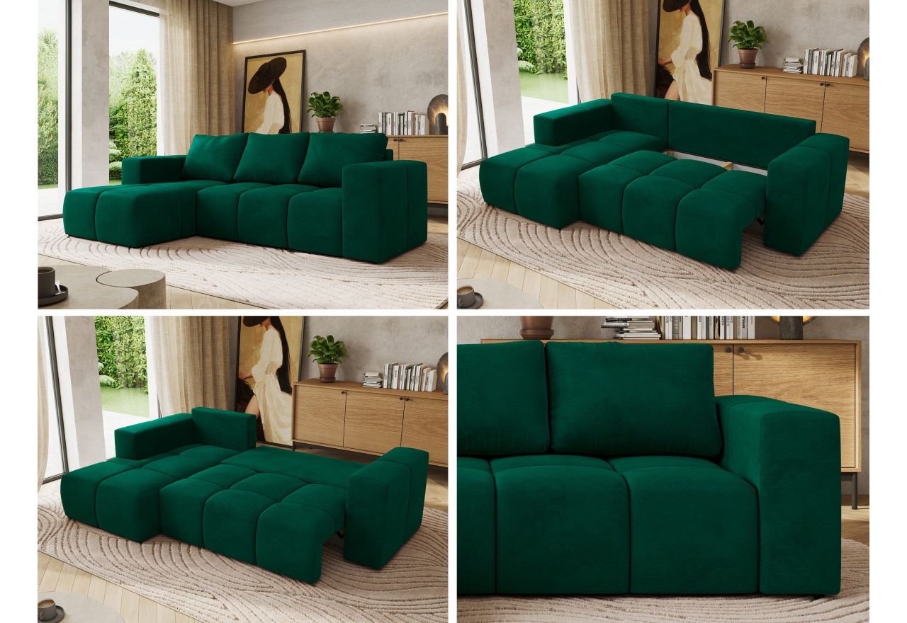 Narożnik MONIVA L - strona lewa - ciemnozielony, welwet