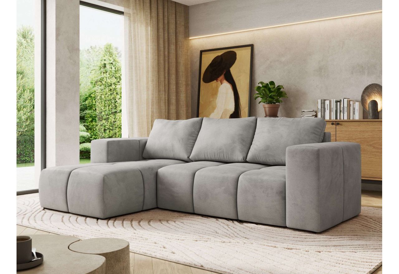 Narożnik MONIVA L - strona lewa - jasnoszary, welwet