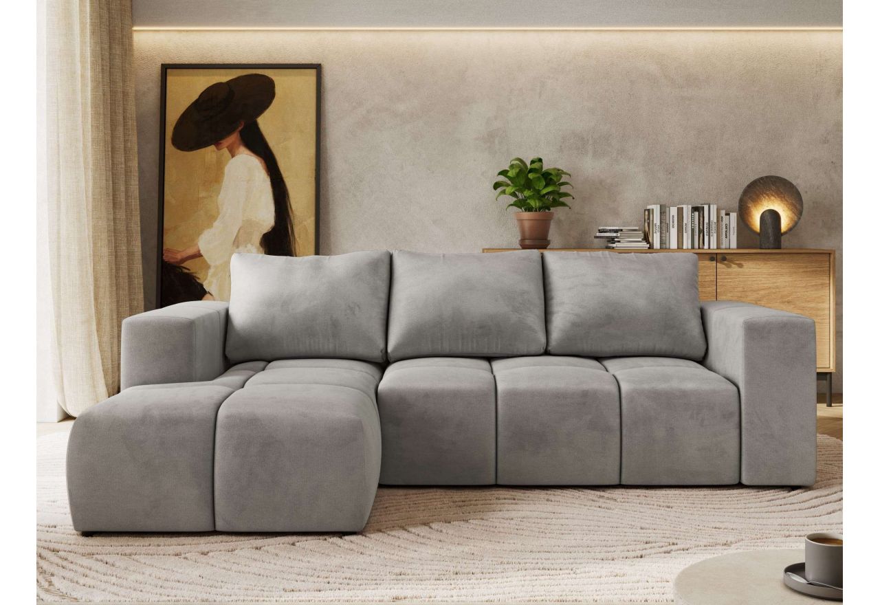 Narożnik MONIVA L - strona lewa - jasnoszary, welwet