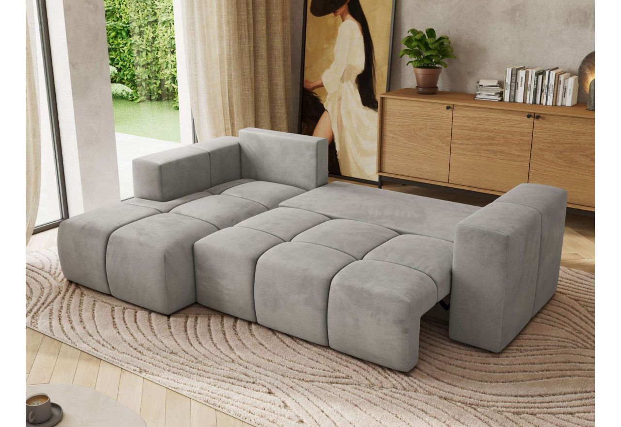 Narożnik MONIVA L - strona lewa - jasnoszary, welwet