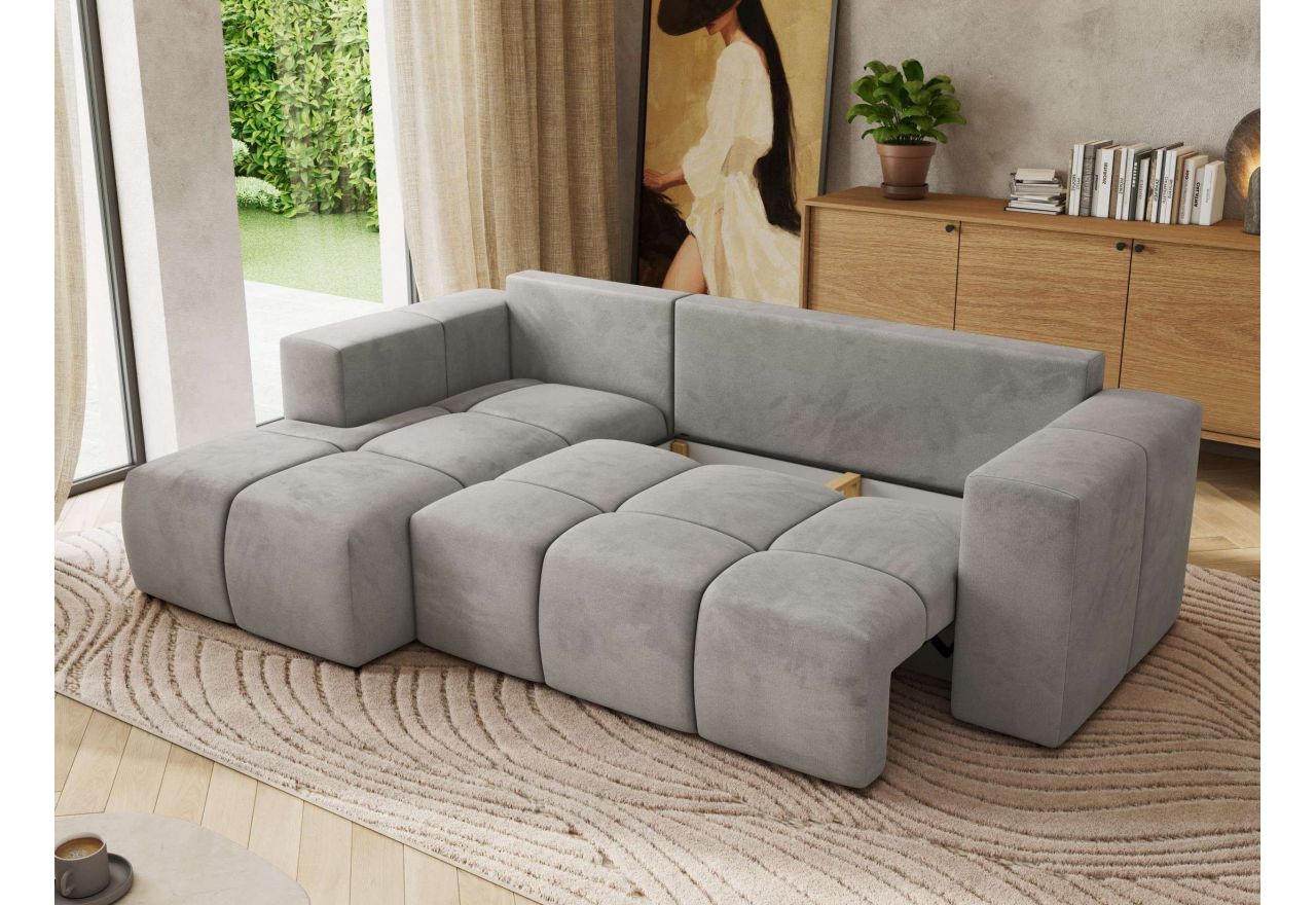 Narożnik MONIVA L - strona lewa - jasnoszary, welwet