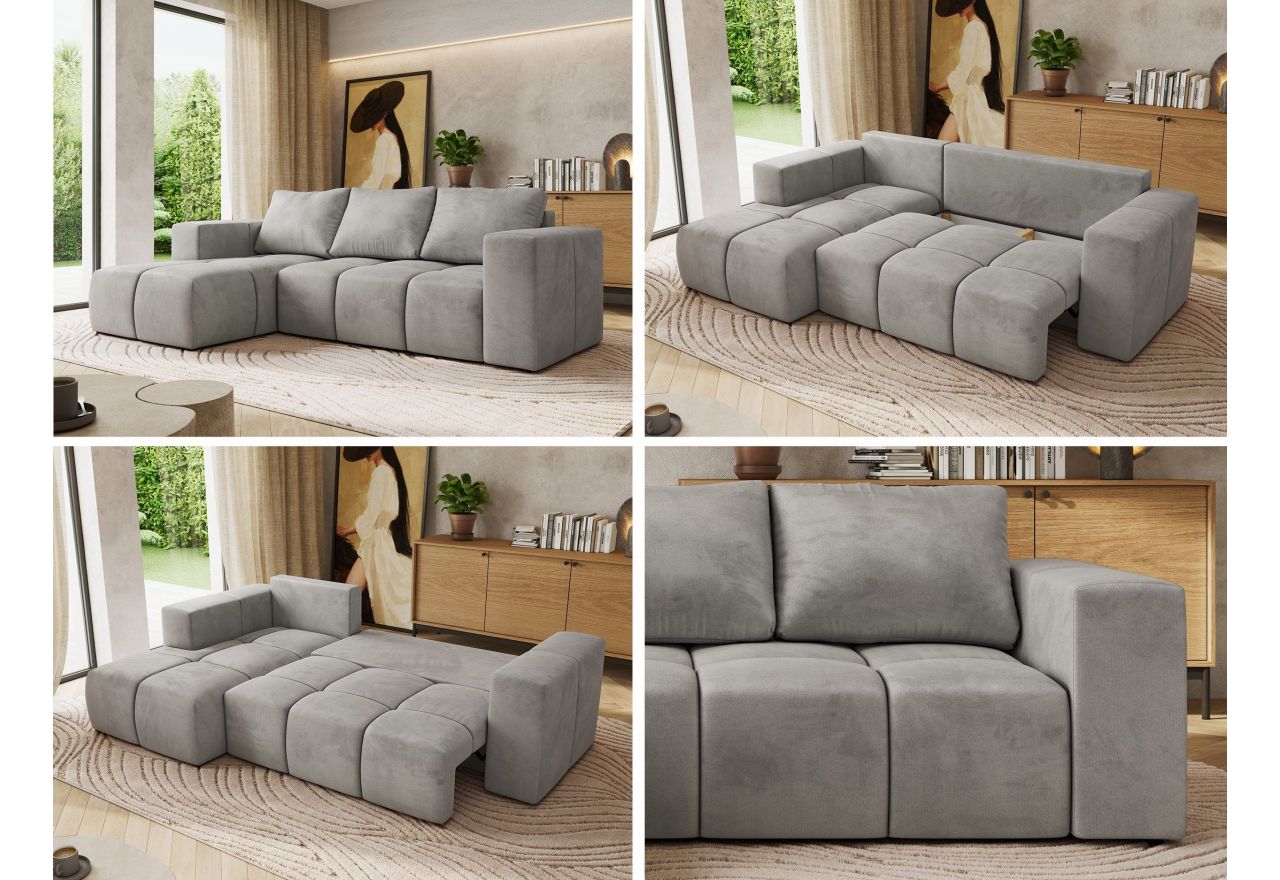 Narożnik MONIVA L - strona lewa - jasnoszary, welwet