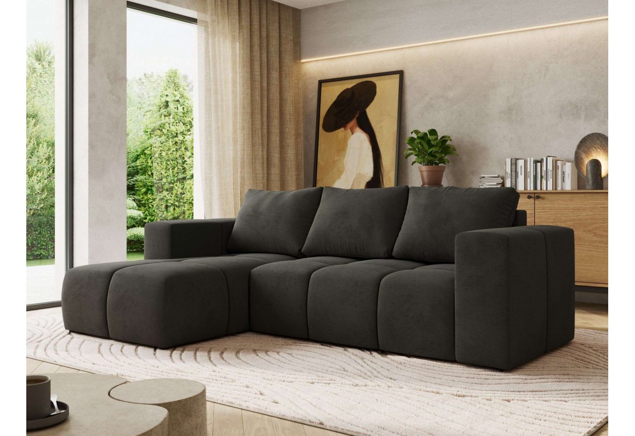 Narożnik MONIVA L - strona lewa - ciemnoszary, welwet