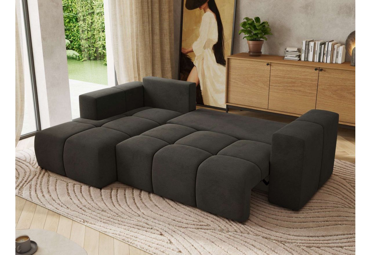 Narożnik MONIVA L - strona lewa - ciemnoszary, welwet