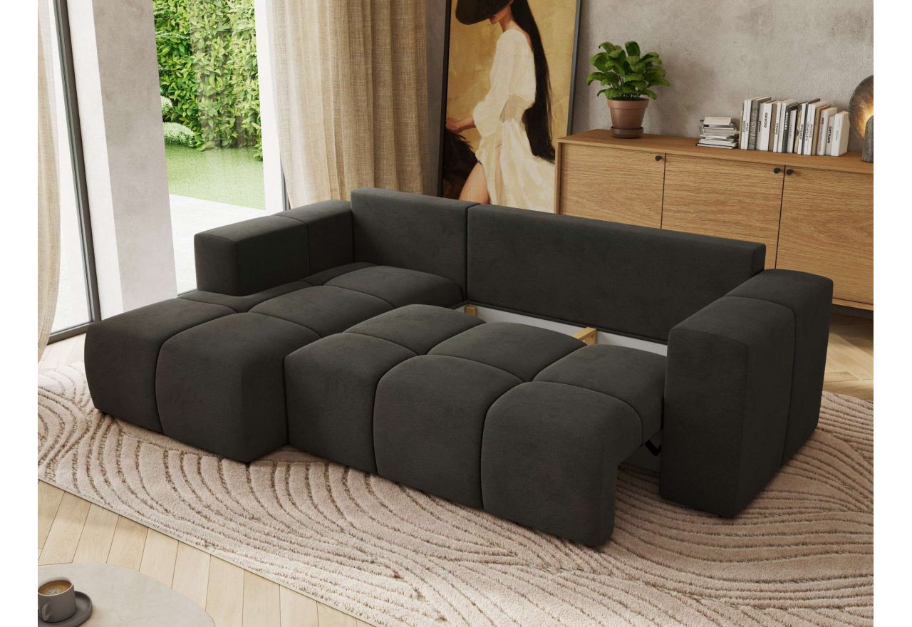 Narożnik MONIVA L - strona lewa - ciemnoszary, welwet