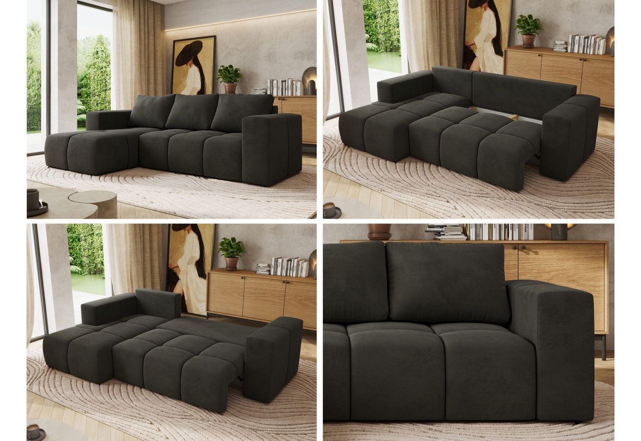 Narożnik MONIVA L - strona lewa - ciemnoszary, welwet