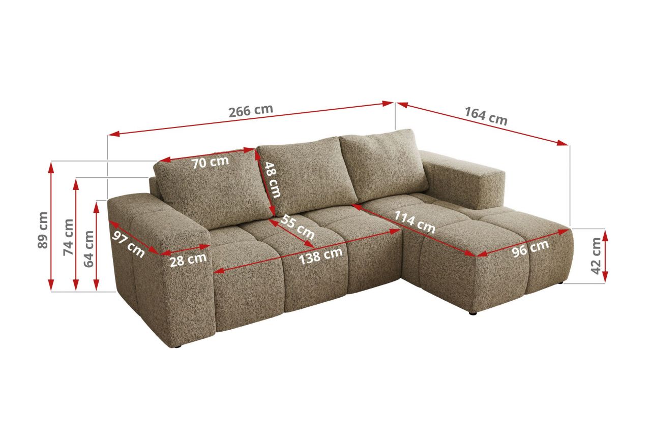 Narożnik MONIVA L - strona lewa - ciemnobeżowy, struktura