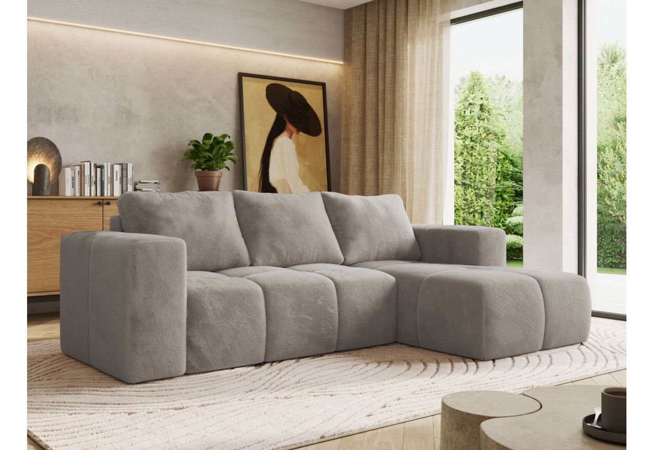 Narożnik MONIVA L - strona prawa - jasnoszary, plusz