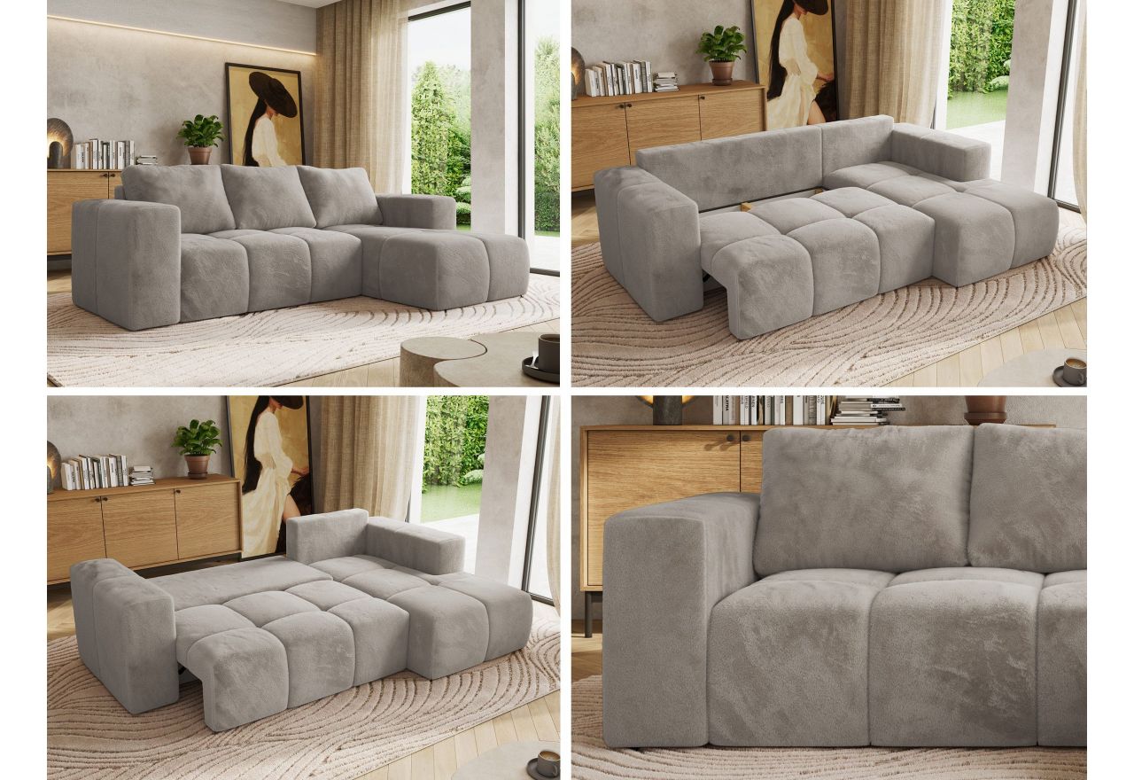 Narożnik MONIVA L - strona prawa - jasnoszary, plusz